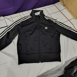 Adidas Men's Black Jacket with White Stripes